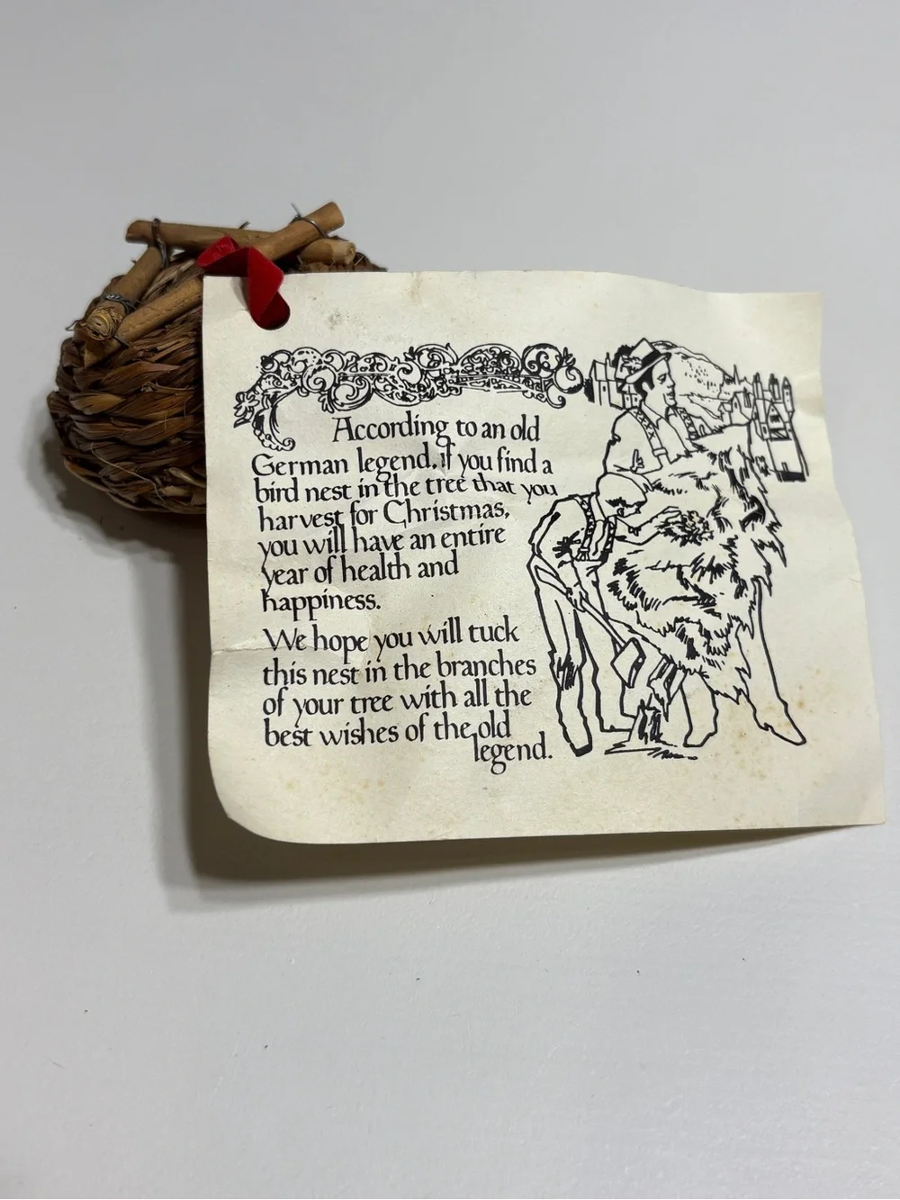 Vintage Handcrafted Bird in nest Christmas Ornament Berries good luck German